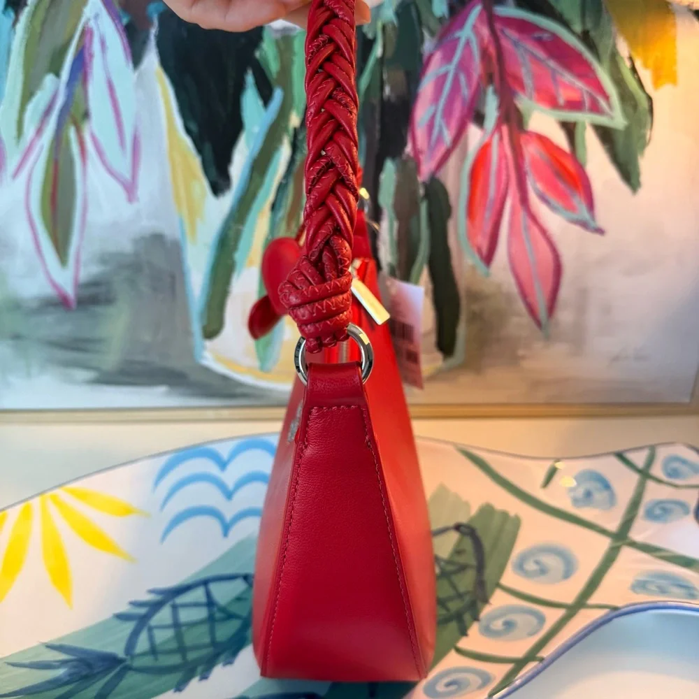 Kate Spade Red heart Nova Braided Handle Small Crescent Shoulder/Crossbody Bag - Picture 4 of 10